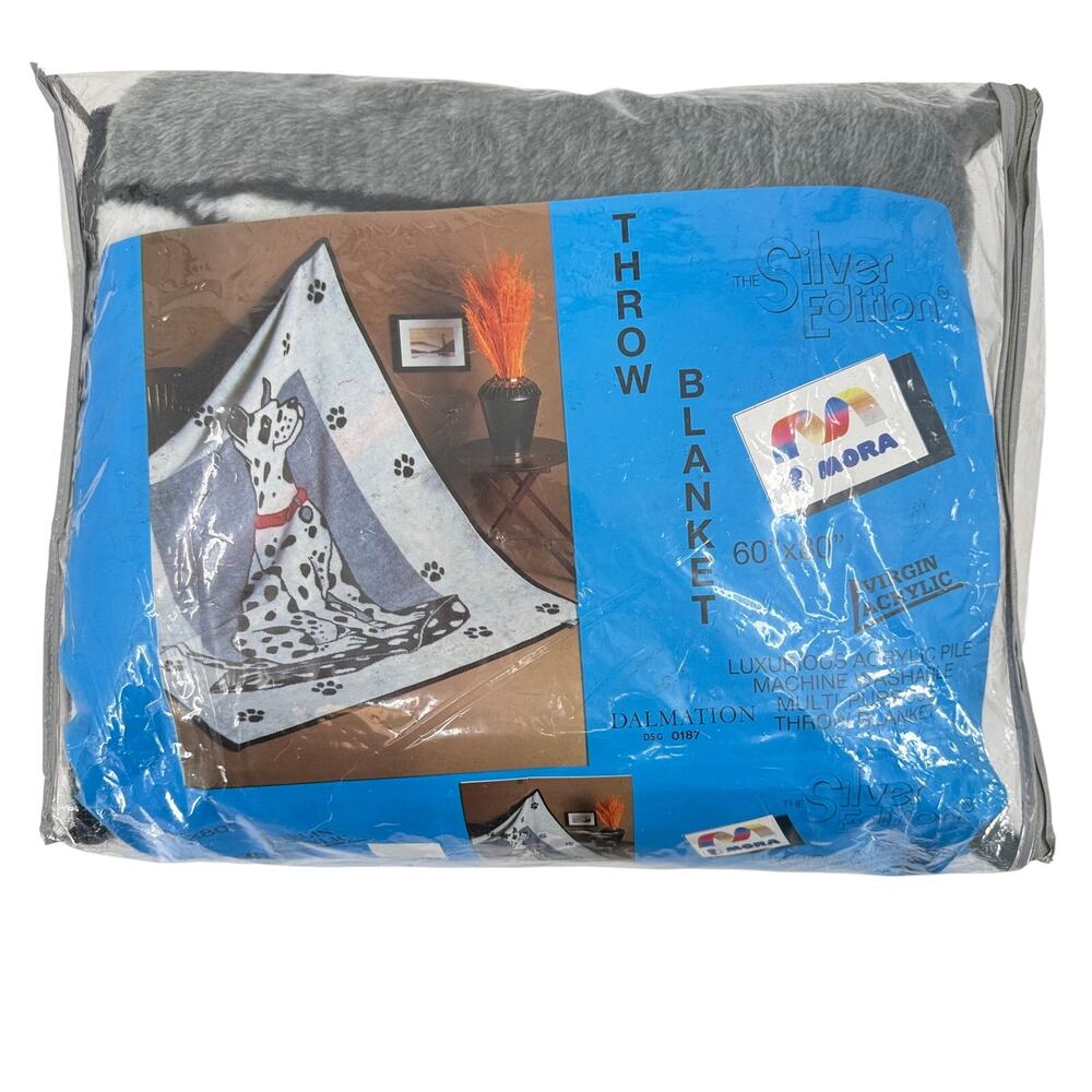 Vintage MORA Silver Edition Dalmatian Dog Throw Blanket 60x80 Spain NOS Acrylic